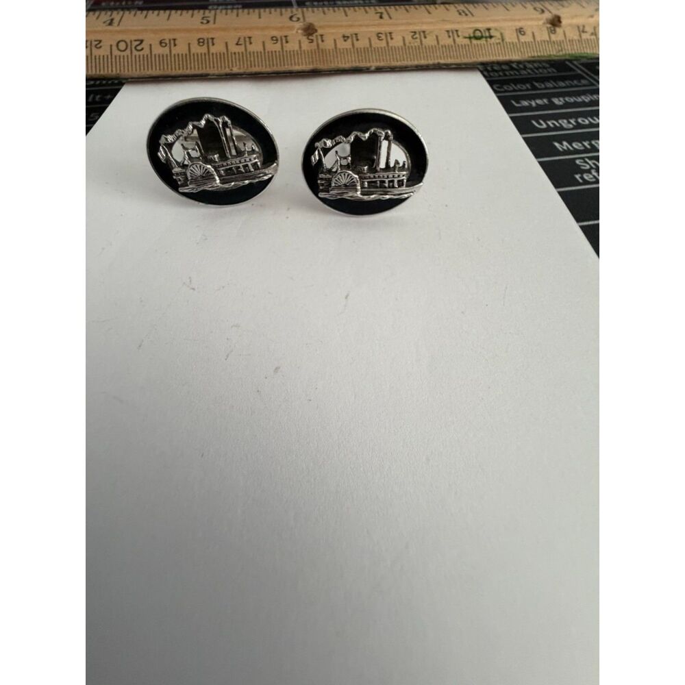 vtg. silver tone steamboat cufflinks